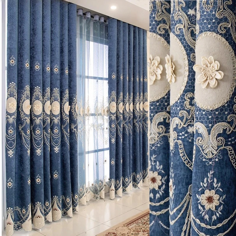 

Custom Size Fashion Elegant High-end Relief Luxury Atmospheric Shading Curtains for Living Dining Room Bedroom White Tulle