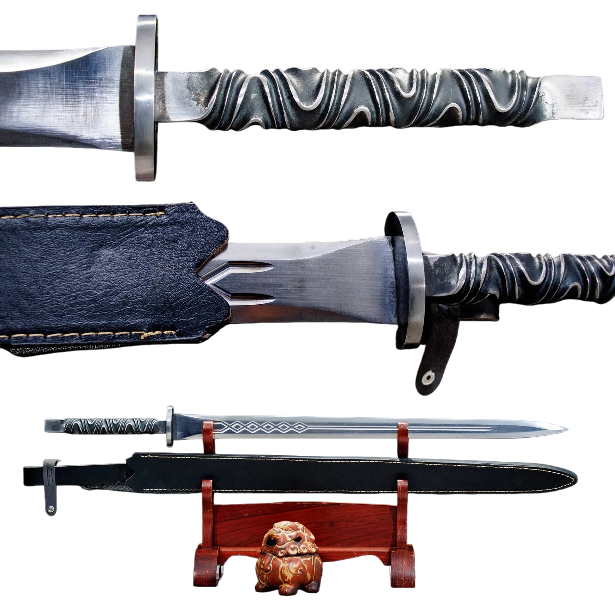 

91cm twist handle broadsword sharp samurai sword full tang with leather sheath katana ninja martial arts enthusiast collection