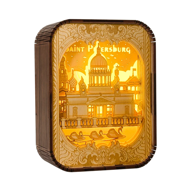 

Wood Light Saint Petersburg Led Night Light 3D Hollow Carving Wooden Lamp Usb Desktop Decorative Light Bedroom Sleep Lamp Gift