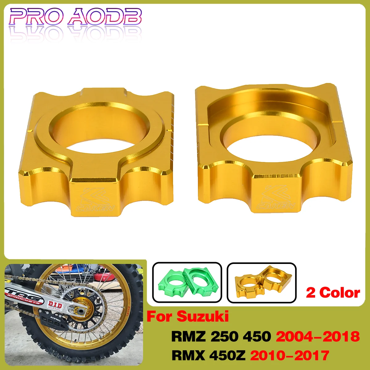 

PRO AODB Motocross Aluminum Rear Axle Blocks Chain For Suzuki RMZ250 2004-2018 RMZ450 2005-2018 RMX450Z 2010-2017 RMZ 250 450 CC