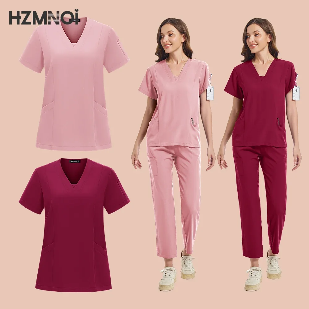 Conjunto de esfoliante médico, uniformes cirúrgicos hospitalares de beleza, mulheres, tops, calças, acessórios de enfermeiras, clínica dentária, roupas de trabalho para animais de estimação