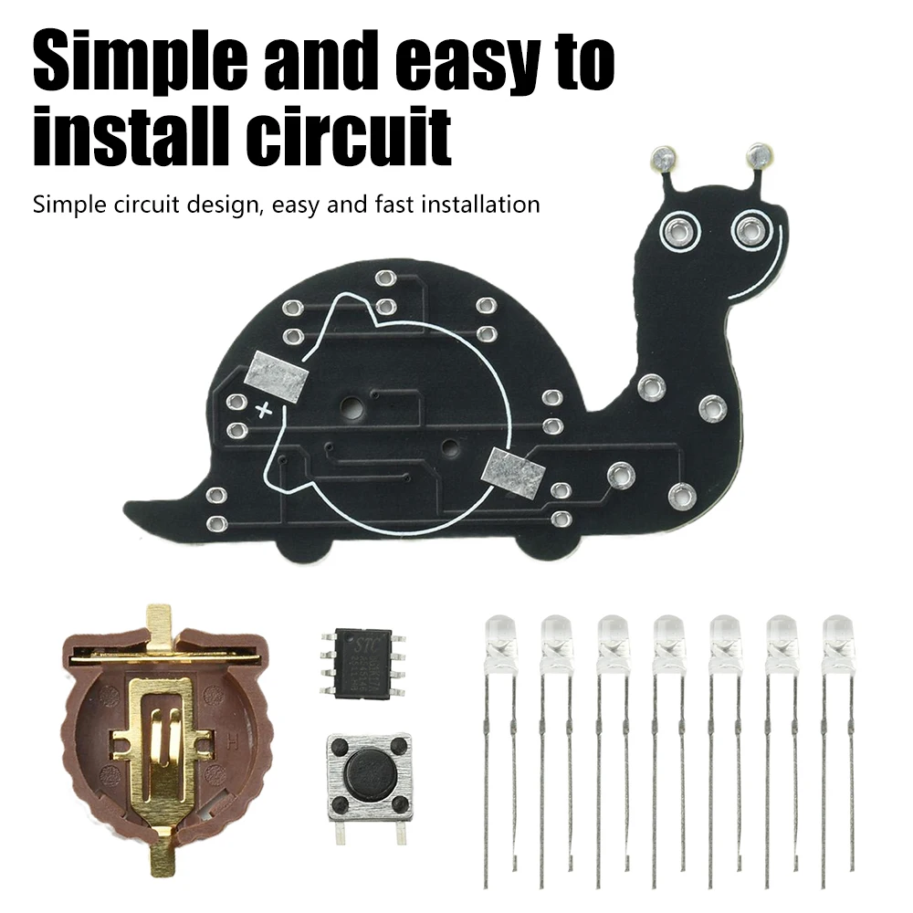 DIY Soldering Practice Kit Snail-Shaped LED Light Module for Beginners with 7 LEDs and 6 Modes Electronic Welding Training Board