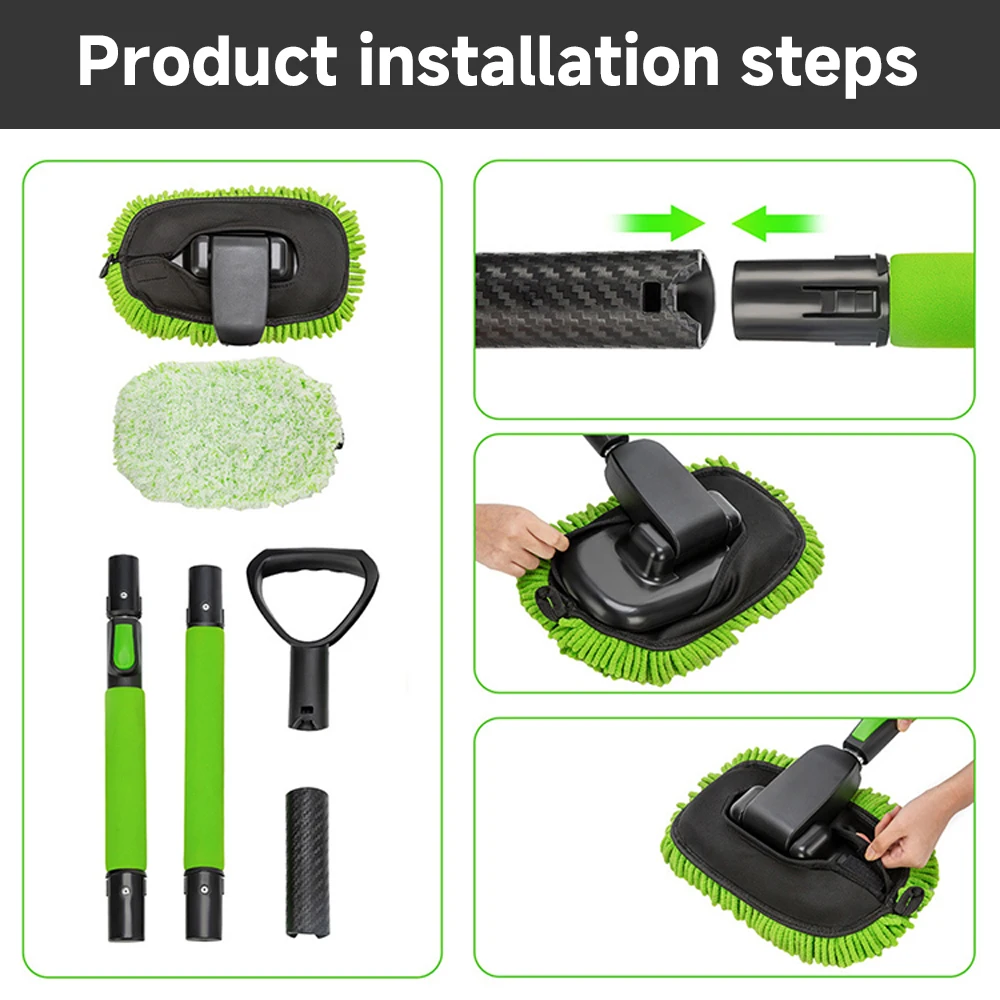 Car Wash Three-Section Extendable Car Wash Brush Removable Chenille Brush Cleaning Tool with Replacement Microfiber Brush Head