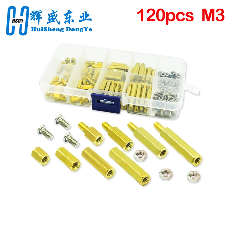 120pcs M3 Male Female Brass Hex Column Standoff Support Spacer Pillar M3 Screw Nut For PCB Board