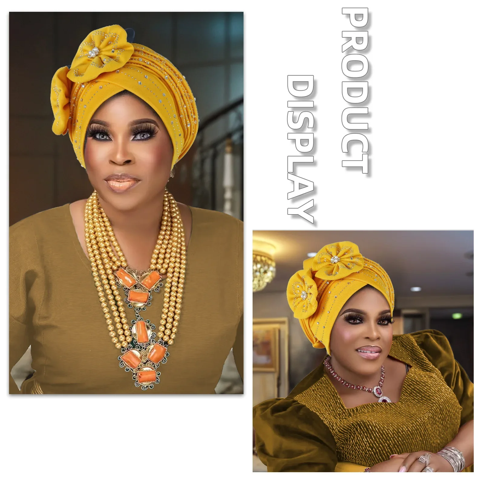 

New Diamonds Flower Turban Cap for Women African Auto Gele Headtie Head Wrap Nigerian Wedding Headpiece Bonnet Hijab Headscarf