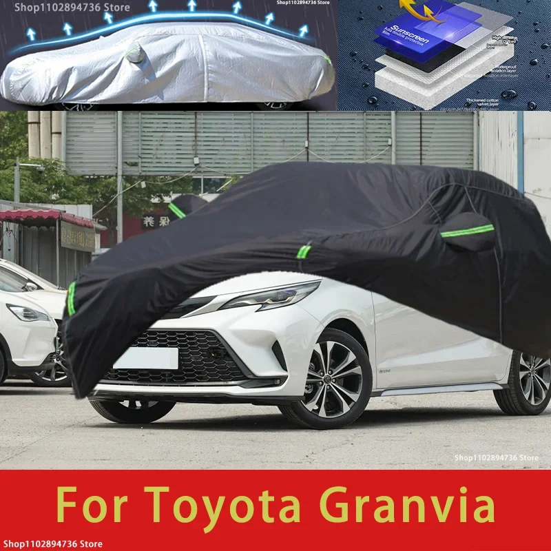 For Toyota Granvia Outdoor Protection Full Car Cover Snow Covers Sunshade Waterproof Dustproof Black Car Cover