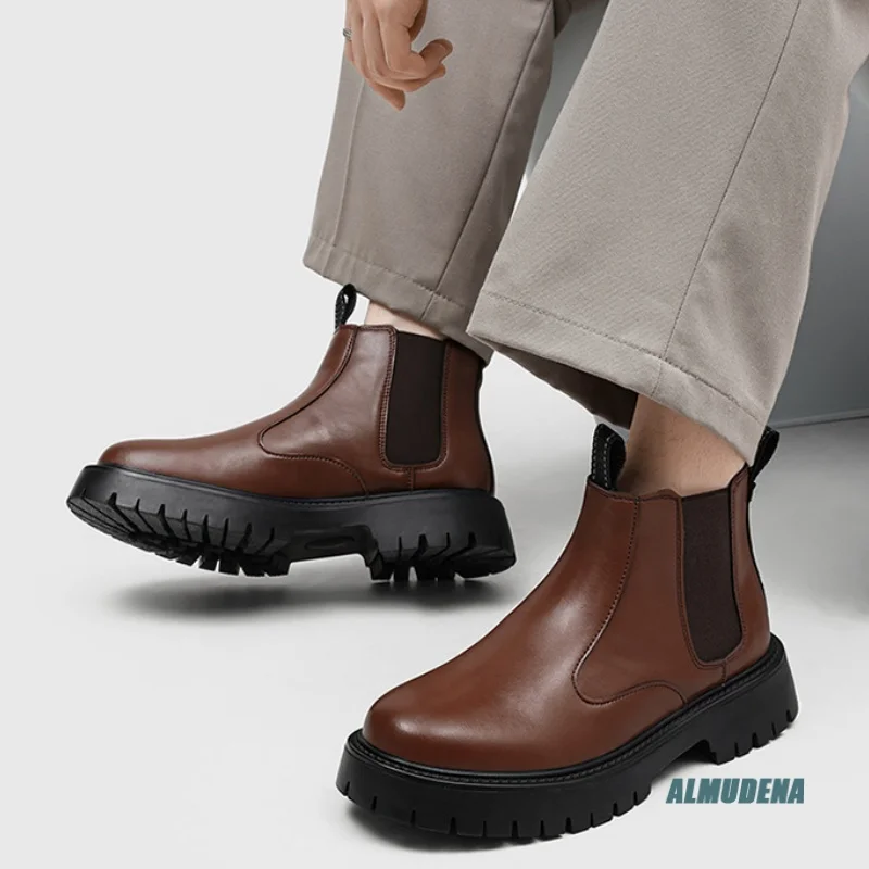 

Round Toe Men's Chelsea Boots Elastic Sides Chunky Sole Streetwear Urban Daily Outdoor Minimalist Fashion Work Casual Shoes
