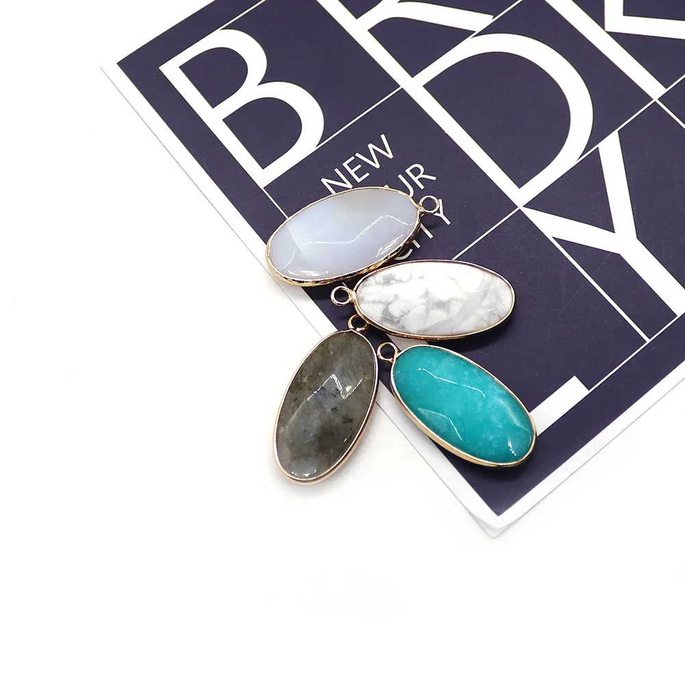 Natural Stone Faceted Striped Agate Oval Edged White Turquoise Pendant DIY Jewelry Necklace Earring Accessories for Wholesale