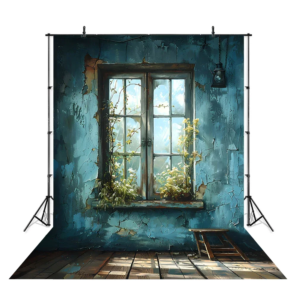 성인 레트로 사진 배경 그런지 방 창 햇빛 바닥 배경 장식, 사진 부스 손상된 벽 벽지