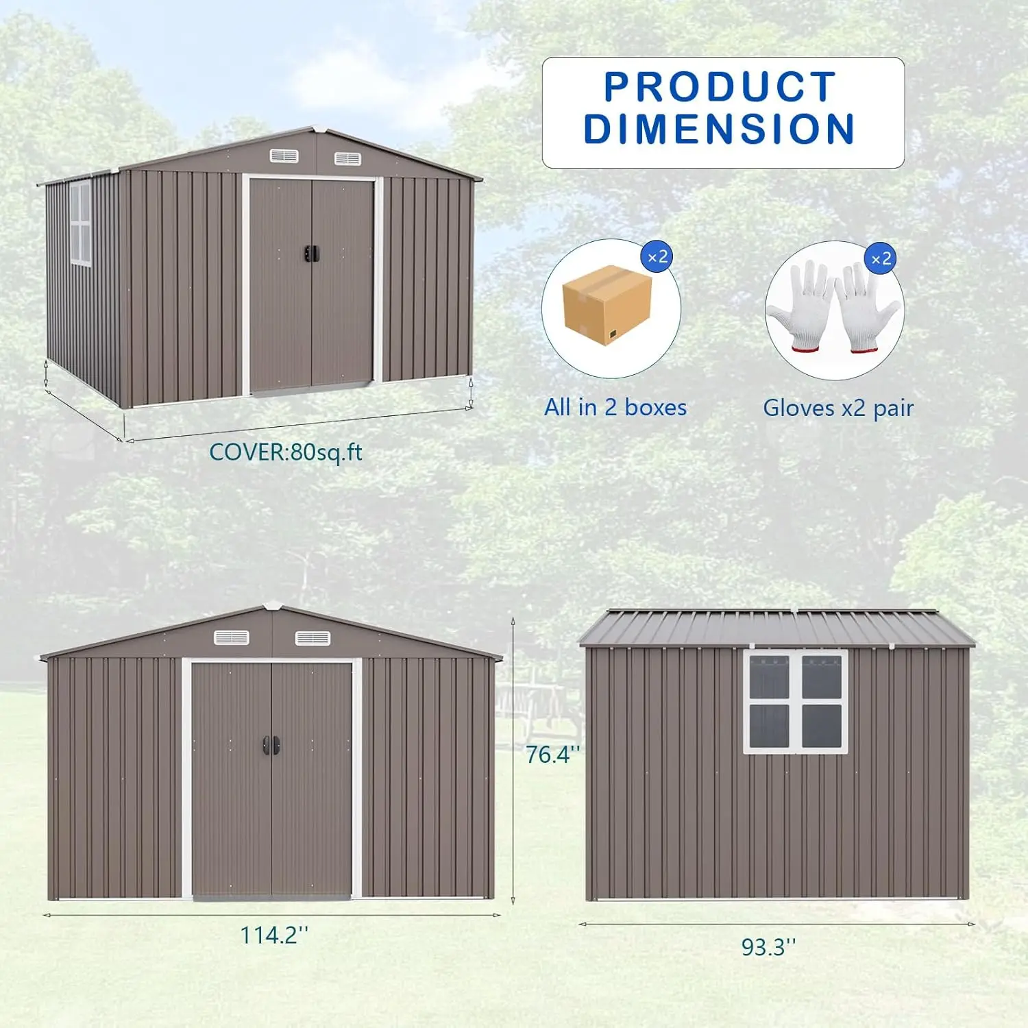 

10x8 Galvanized Metal Storage Shed, Waterproof Sliding Door with Vents for Garden Backyard Bike Tools Storage, Customized