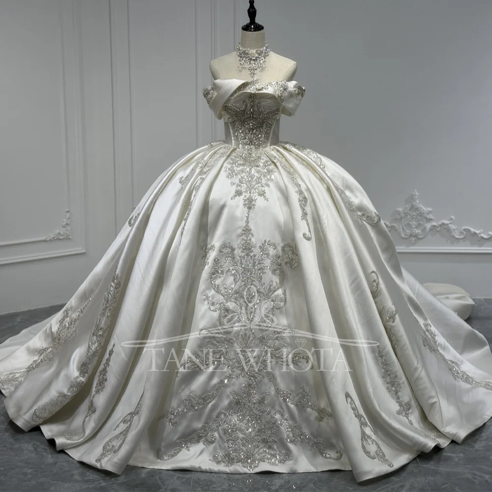 

Свадебное платье Abito Da Sposa 2025 без бретелек с открытыми плечами, расшитое бисером и кристаллами, вышивка, шнуровка сзади, настраиваемая посадка