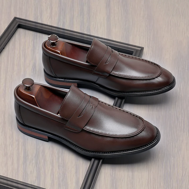 

Мужские кожаные туфли ручной работы, дышащие, в британском стиле, повседневные лоферы без шнурков, деловая обувь, удобная резиновая подошва