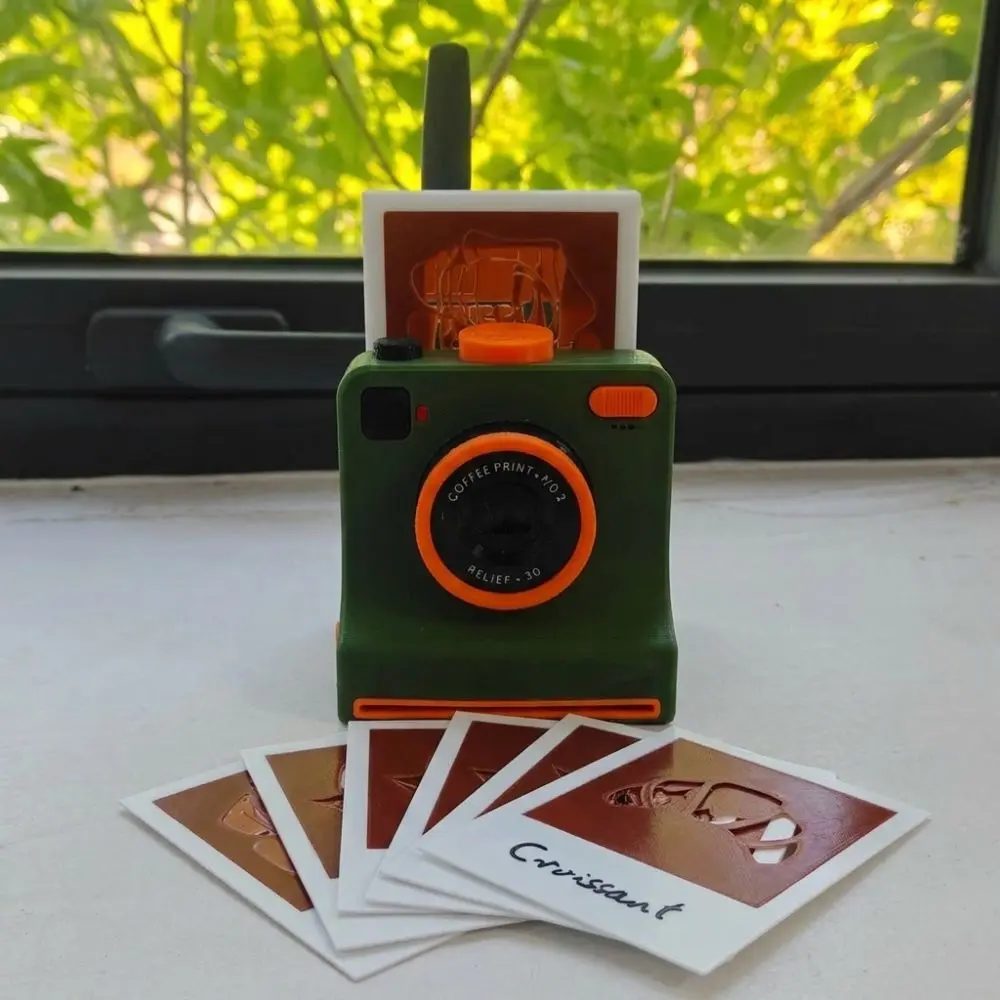 Funny 3D Printed Latte Camera Replaceable Cards One Touch Press Coffee Powder Print Camera Food Safe Vintage Look