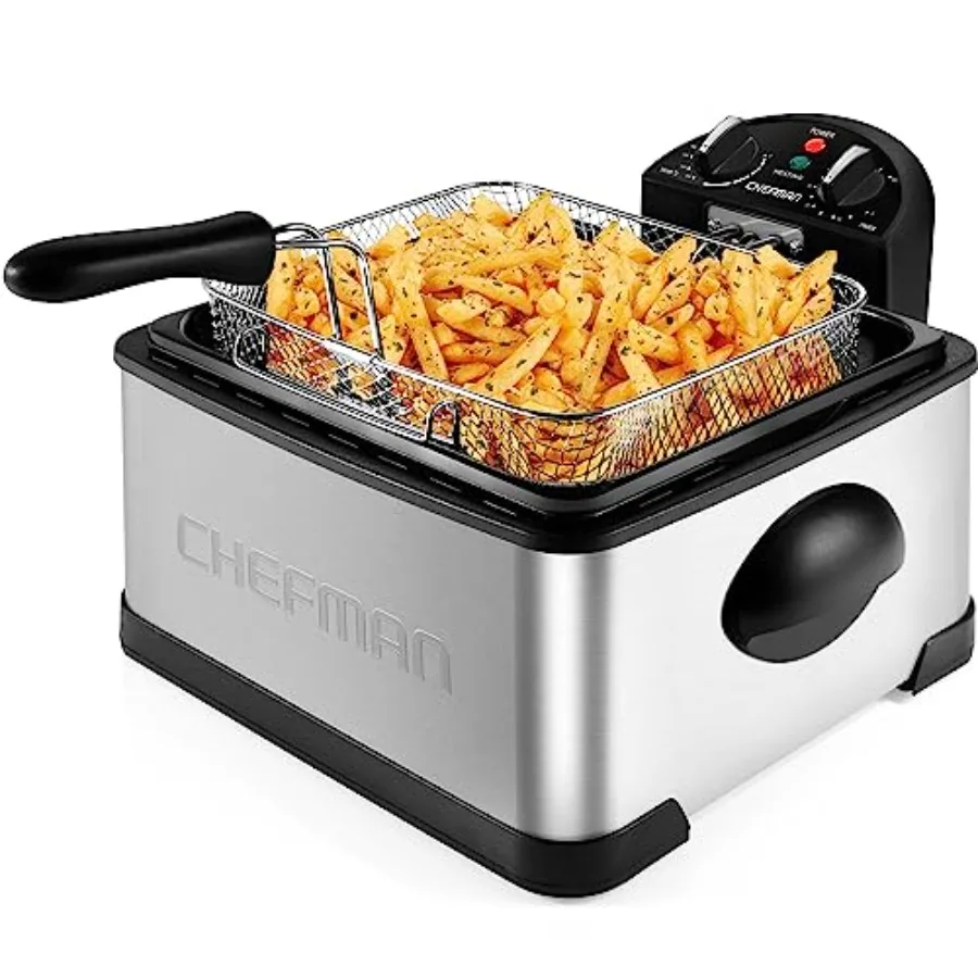 

4.5 Liter Deep Fryer w/Basket Strainer XL Jumbo Size Adjustable Temperature and Timer Perfect for Fried Chicken Shrimp French F