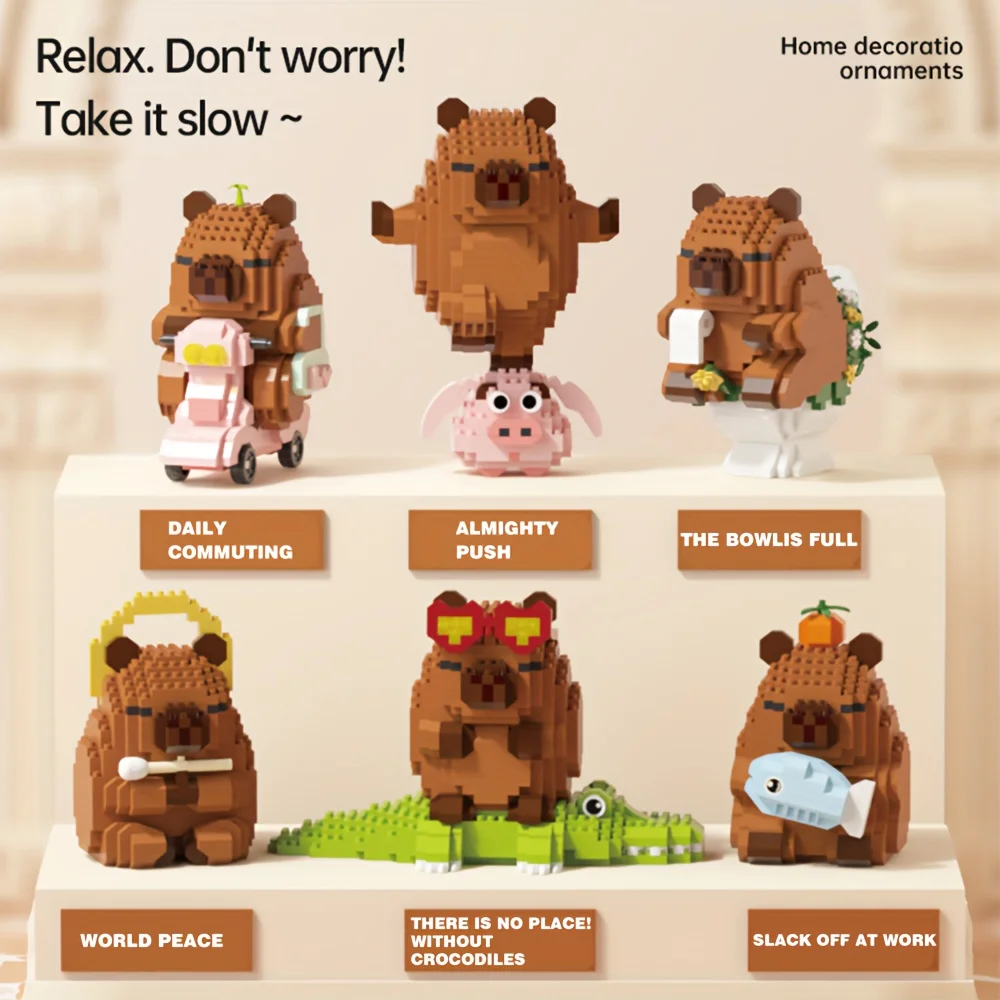 562+PCS Modelli animali con blocchi di microparticelle Capibala con parti fini e decorazioni creative per il desktop