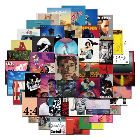55Pcs Fashion Singer Album Personality Trend Cover Sticker DIY Waterproof Stickers Luggage Phone Guitar