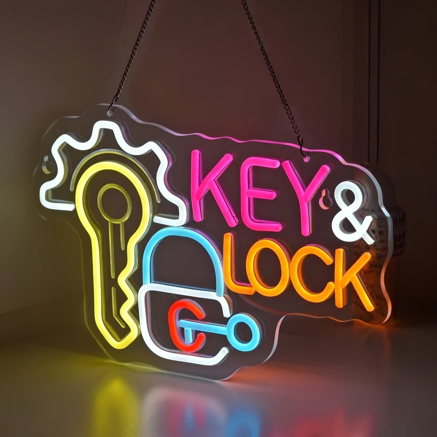 Key Lock Neon Sign Light Hanging Neon Light Wall Art Decor for Business Locksmith Shop Security Store Car Dealership Rental Home