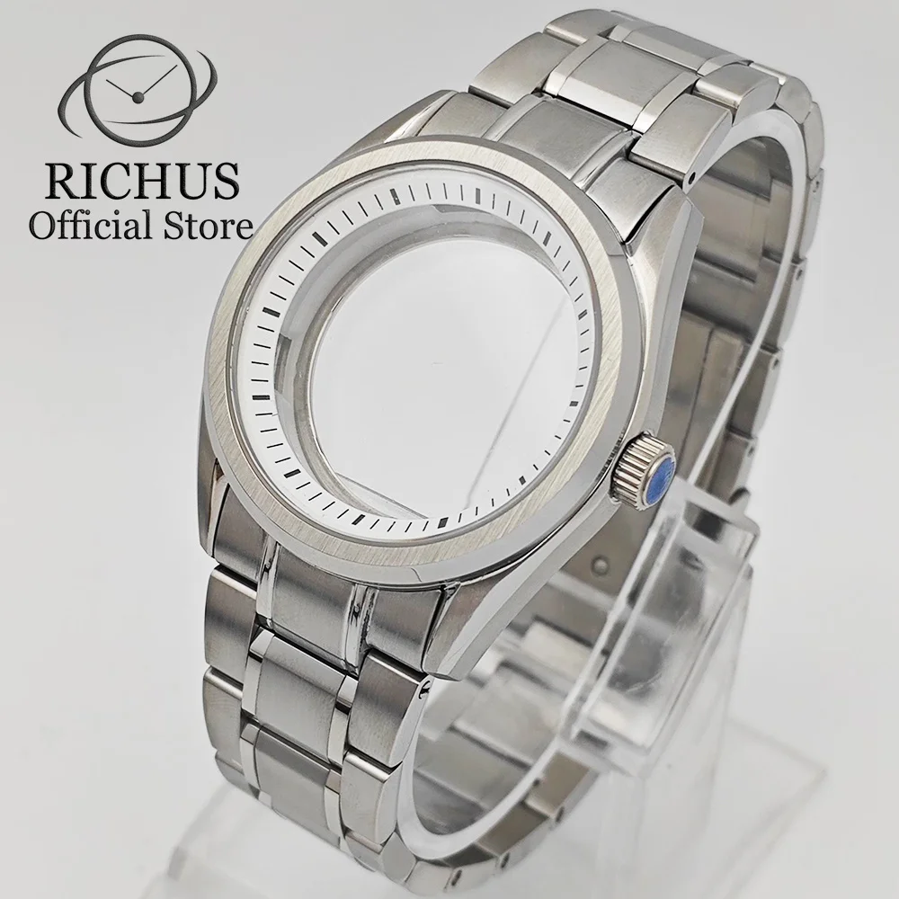 RICHUS NH35 Watch Case 40mm Silver Stainless Steel Sapphire Glass Watch Case Fit NH35 NH36 Movement Watch Accessories