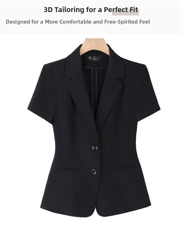 

Black Short Sleeve Suit Jacket for Women Summer Work Interview Thin Professional Small Size Suit Set Business Attire