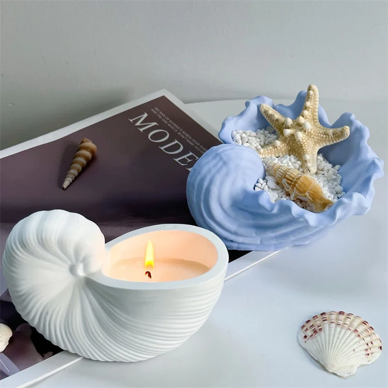 Conch Shell Cement Candle Cup Mold Silicone Mold for Making Conch Candle Seashell Trinket Storage Box Molds Home Decor