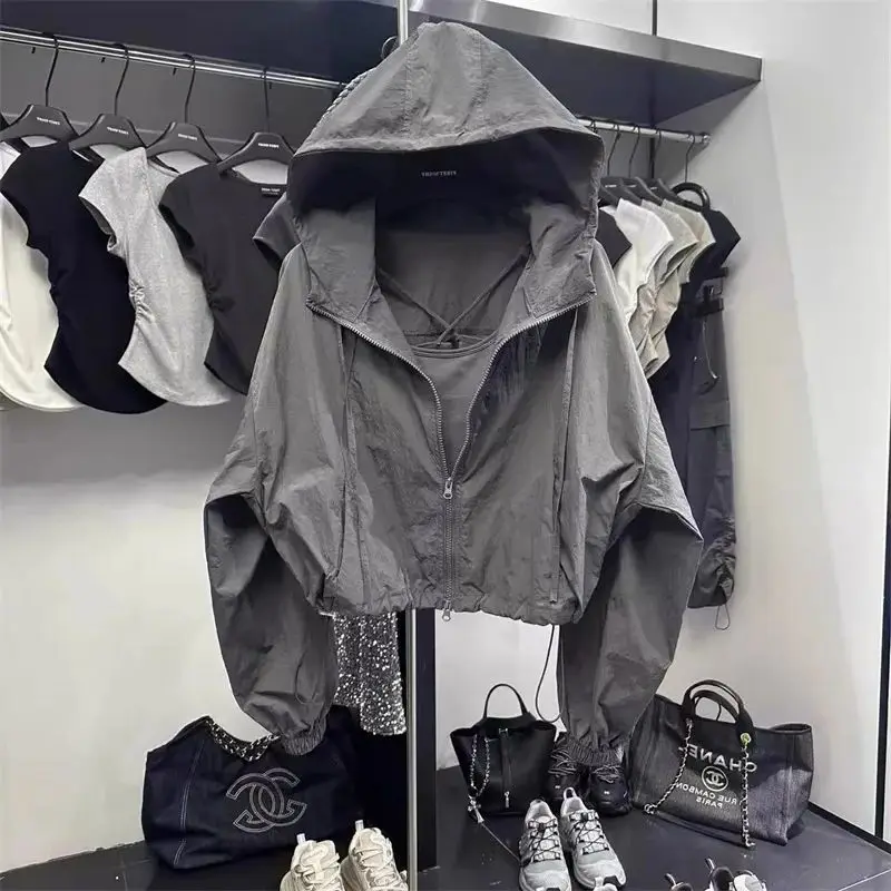 Black Assault Jacket For Women, Summer 2025 New Style, Loose, Fashionable, Casual, Versatile, Short Workwear, Sun Protection Clo