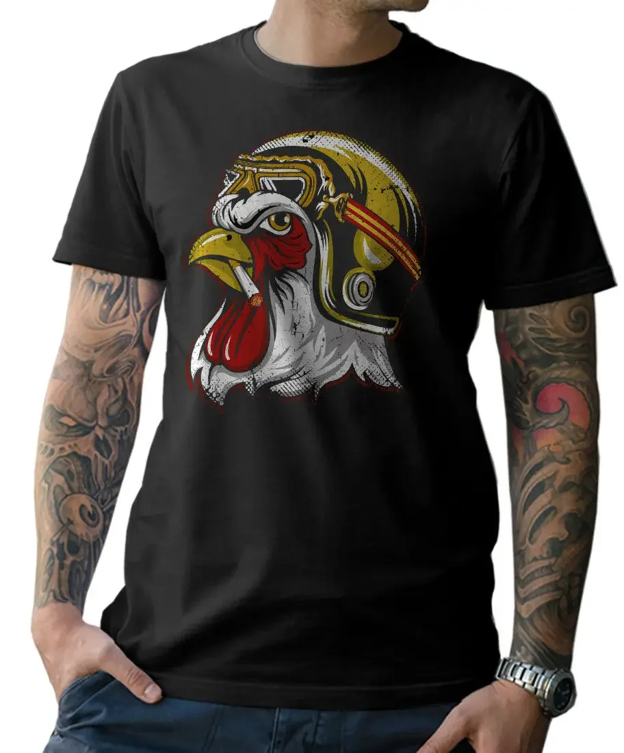 Rooster Biker Motorcycle Oldschool Chopper MC Cafe Racer T-Shirt 100% Cotton O-Neck Short Sleeve Summer Casual Mens T-shirt
