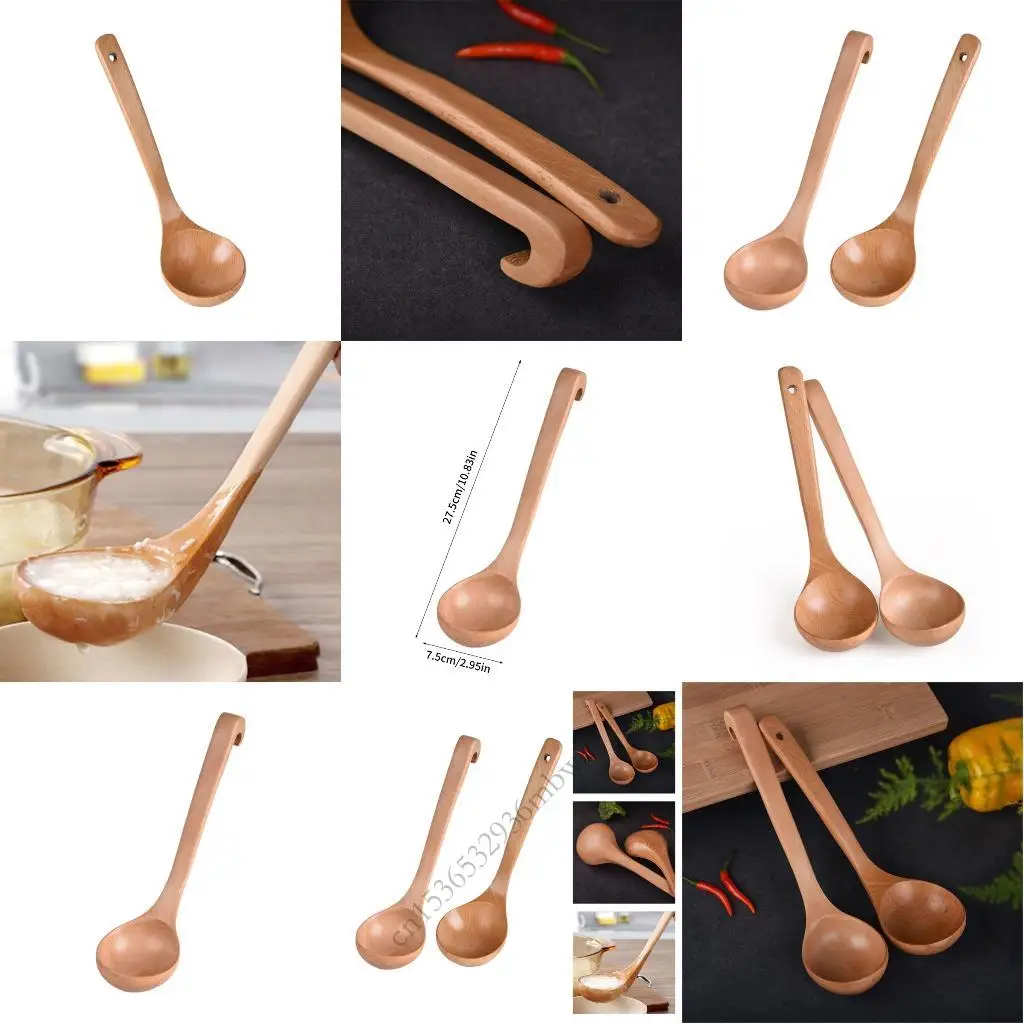 

K43D Деревянная ложка ручной работы для приготовления пищи для повседневного использования нетоксична длинная ручка для супов.