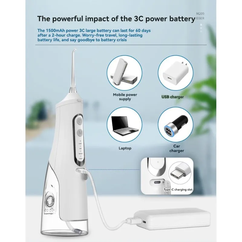 abza-ウォーターフロッサー-コードレス口腔洗浄器-歯クリーナー-ポータブル-充電式-310ml-水タンク-防水ピック