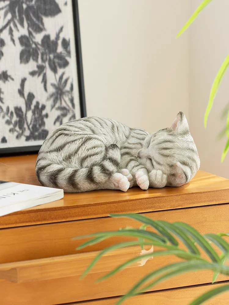 Creative Simulation Sleepy Cat Figurine Home Garden Cats Desktop Decoration Resin Kitten Ornament Craft