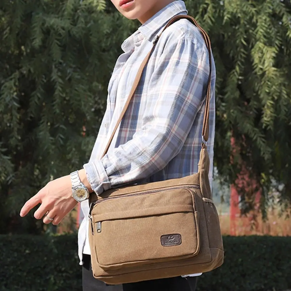 Creative Men Messenger Shoulder Bag Multi Pockets Canvas Crossbody Bag Large Capacity Travel Bag Satchel Casual Purses Male Bag