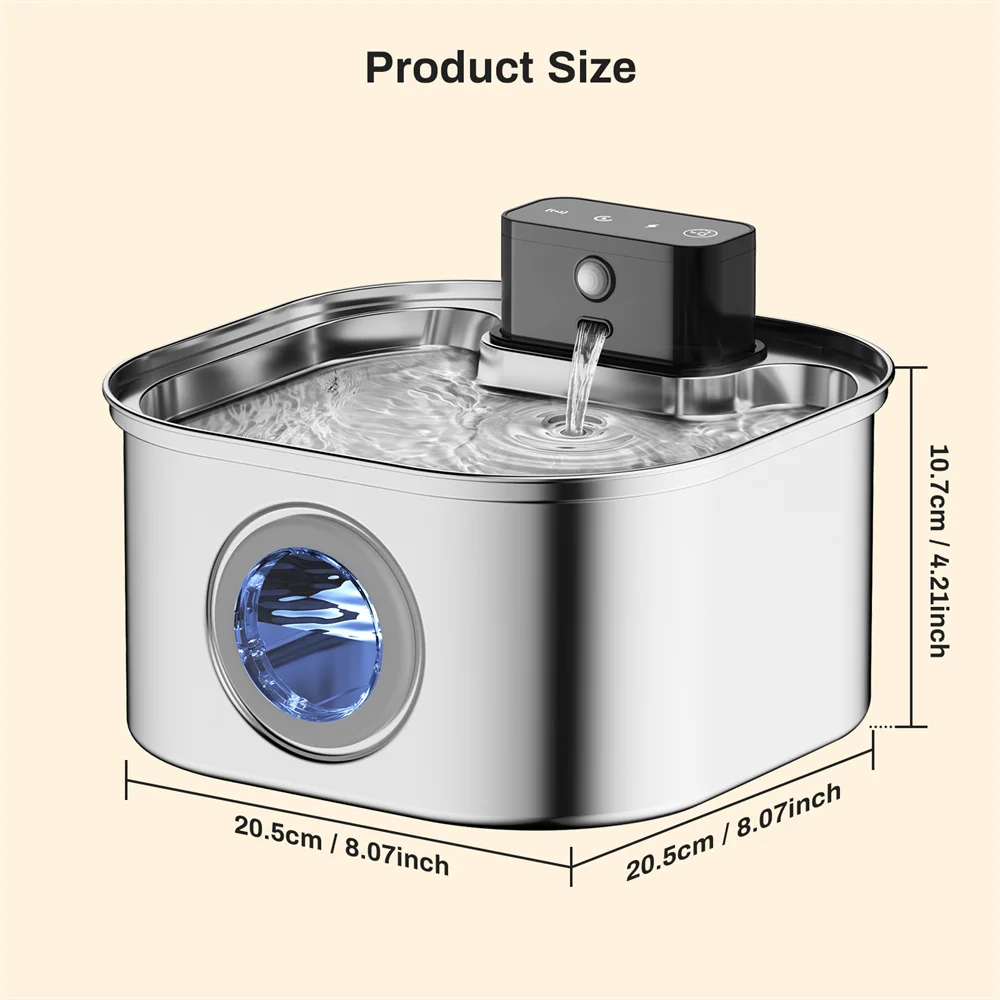 3.2L Stainless Steel Pet Water Feeder Auto Cat Fountain Smart Dog Water Dispenser Visual Window Drinking Bowl Pet Accessories