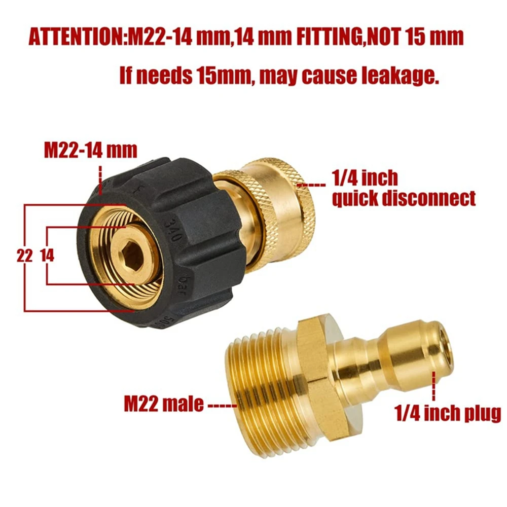 Alta Pressão Lavadora Adapter Set, Kits de Conexão Rápida, Arma para Wand, 5000 PSI, M22 a 1/4