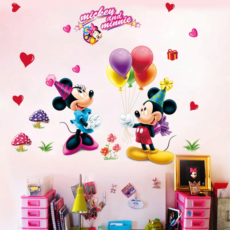 Disney Anime Mickey Mouse Wall Stickers Kawaii Minnie Mouse Waterproof Removable Measuring Height  Wall Stickers Children Gifts