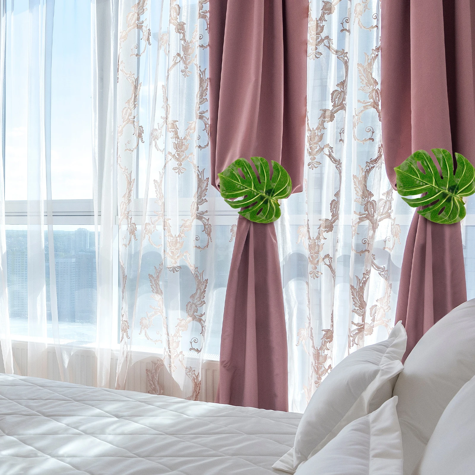 

Green Monstera Leaf Curtain Tiebacks Buckle High Realism No Drilling Home Decor Curtain Tiebacks Buckles Curtains Clamps