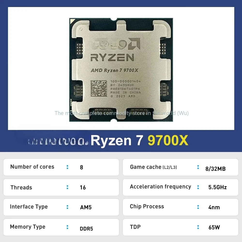 

New Ryzen 7 9700X Processor R7 9700X Desktop Gaming CPU 5.5GHz 8-Core 16-Thread L3=32M Game Cache Zen 5 Socket AM5 No Fan