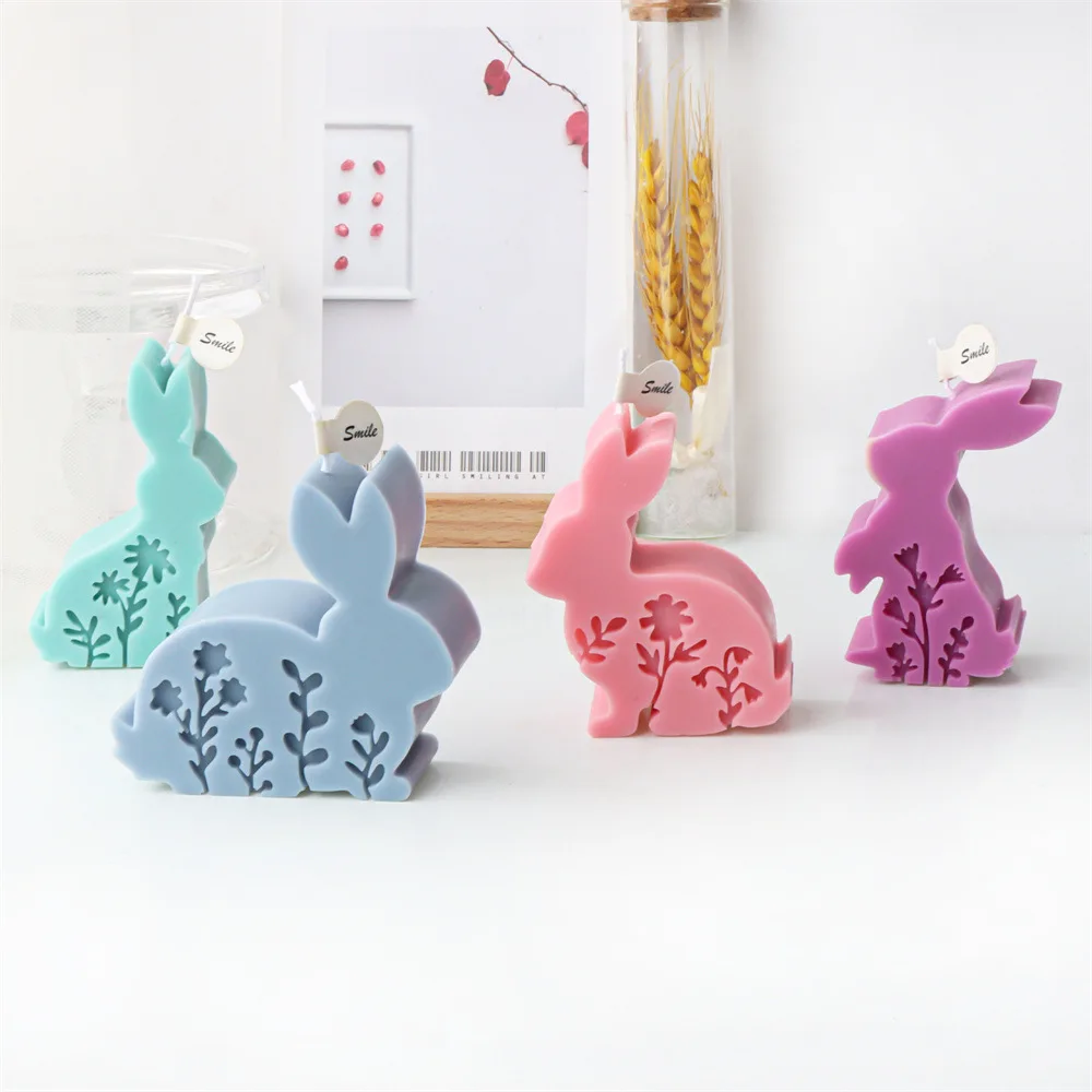 Easter Relief Flower Rabbit Silicone Candle Mold DIY Animal Aromatherapy Plaster Bunny Candle Mold Home Decoration