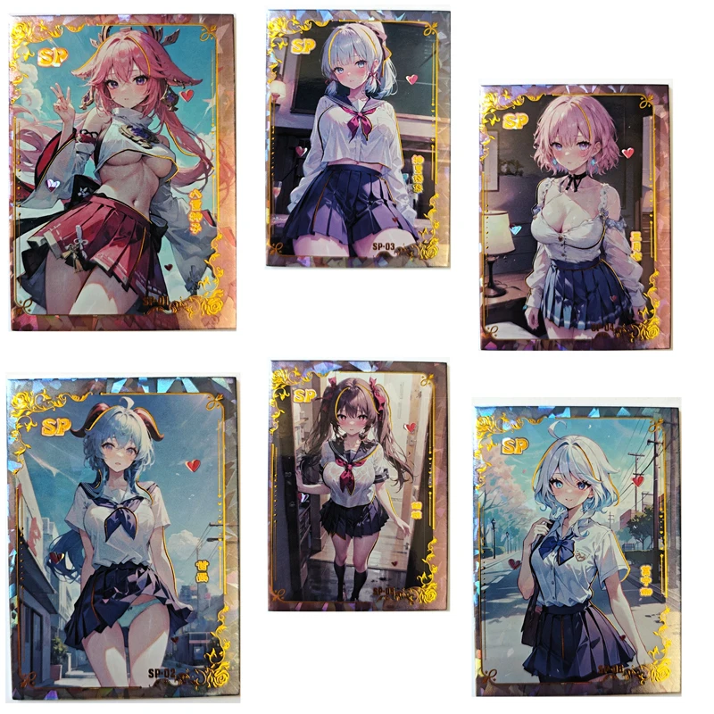 

Goddess Story Genshin Impact Kamisato Ayaka Yae Miko Anime Character Bronzing Collection Flash Card Cartoon Toys Christmas Gift