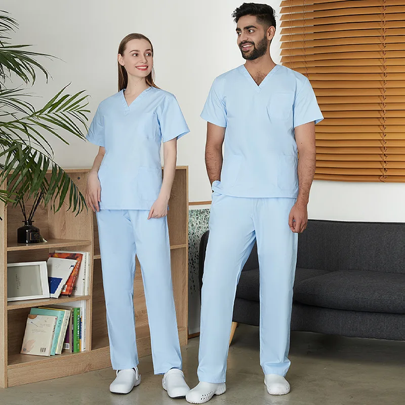 Anesthesiologist Surgical Gown Short Sleeve Scrub men's V-neck Pharmacy Suit Dentist Hospital Doctor Nurse Work Clothes Unisex