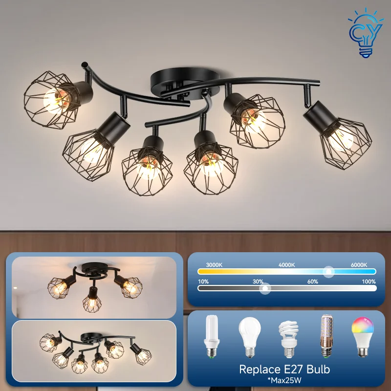 

Replace E27 Bulb Led Ceiling Light Adjustable Angle Modern Lighting Fixture Iron For Kitchen Living Room Dinning Bedroom Indoor