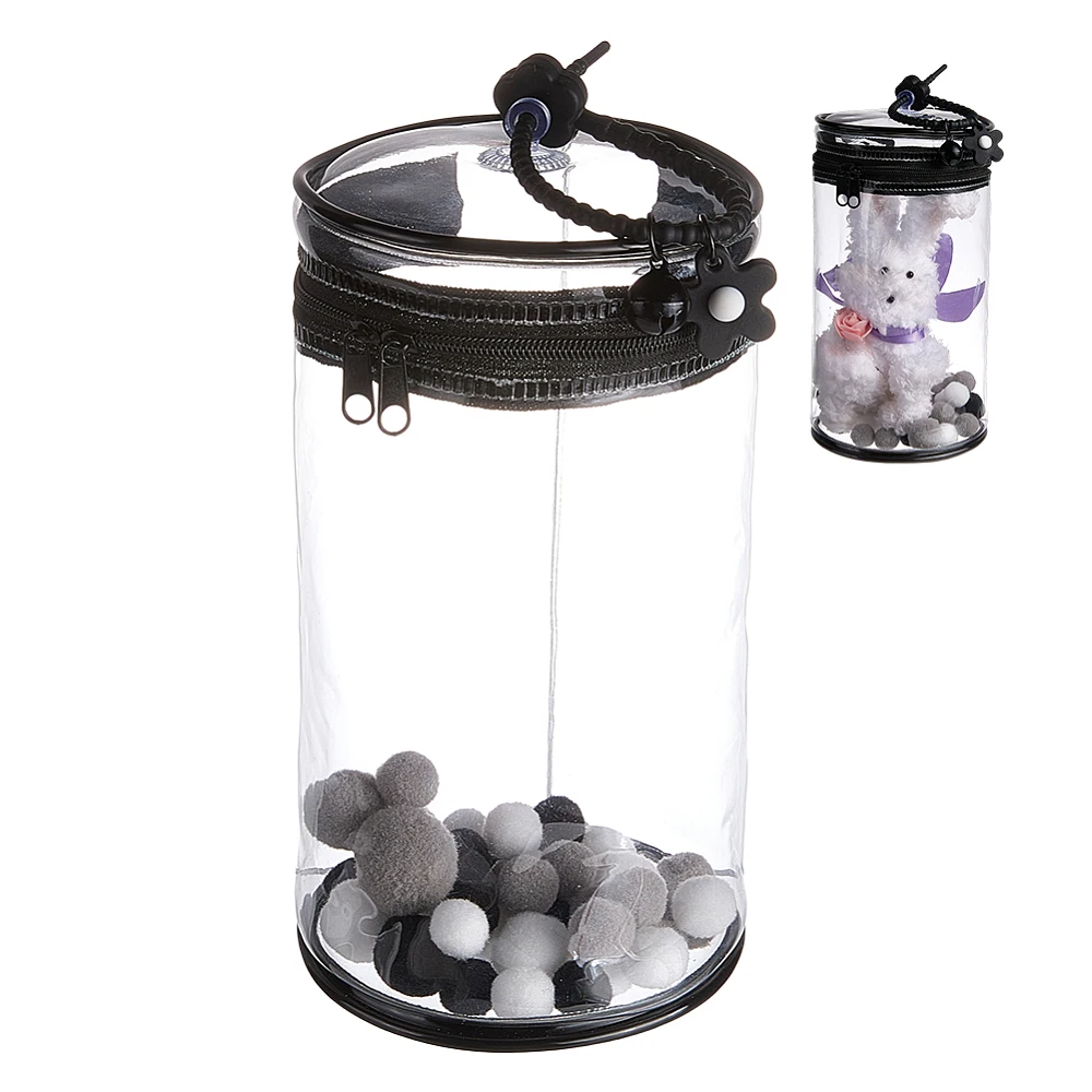 Black Figure Display Bag 7x4inch Portable Column Figures Storage Bag with Keychain Clear Protective Case for Display Bag PVC
