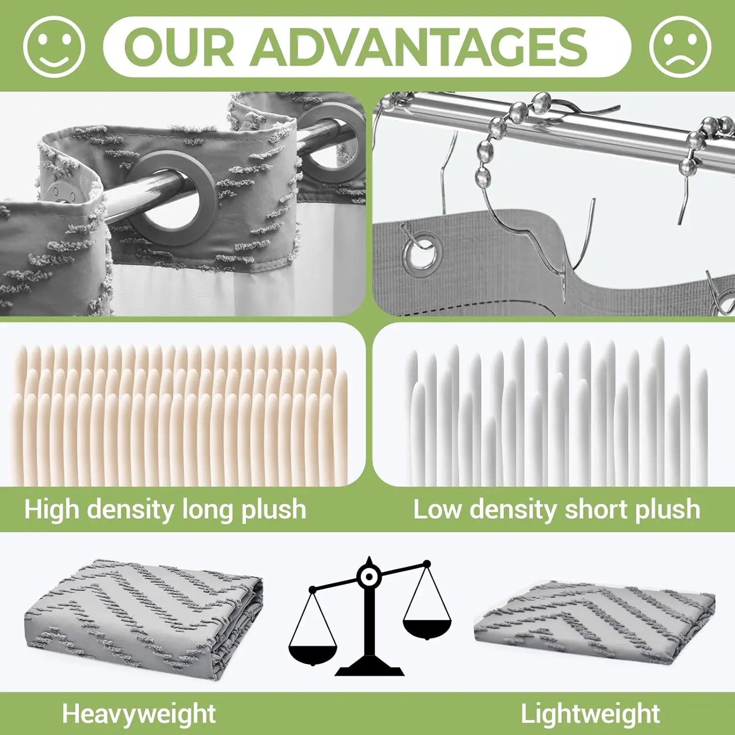

Длинная занавеска для душа без крючка с защелкой вкладышем, набор занавесок для душа с тафтинговым шевроном S для ванной комнаты, водонепроницаемая в стиле бохо