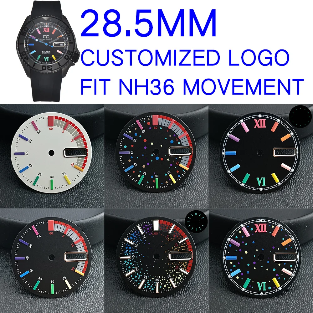 NH36 dial 28.5mm new rainbow watch dial is applicable to SKX007 double calendar improved dial is applicable to NH36 movement