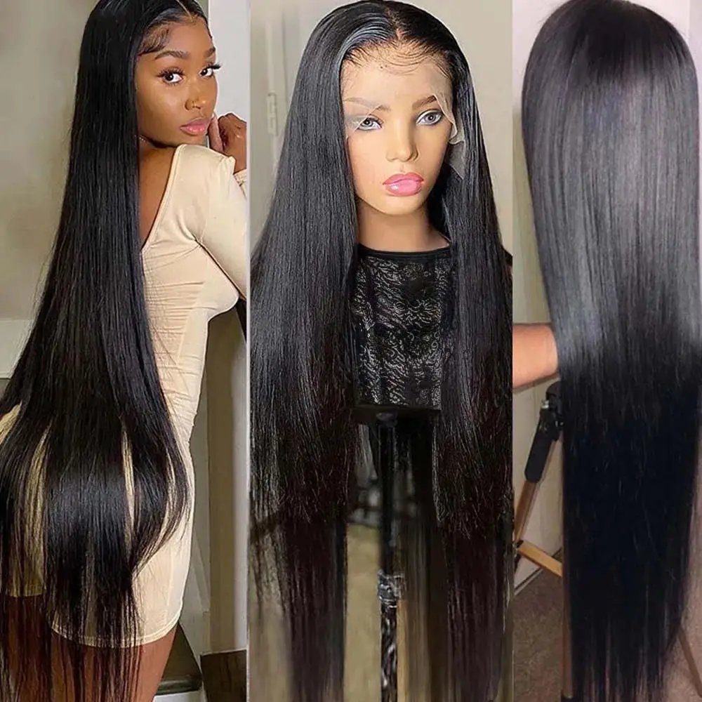 250% HD Lace Frontal Wig 360 Full Lace Wig Human Hair Pre Plucked 30Inch Straight Transparent 13x6 HD Lace Frontal Wigs on Sale