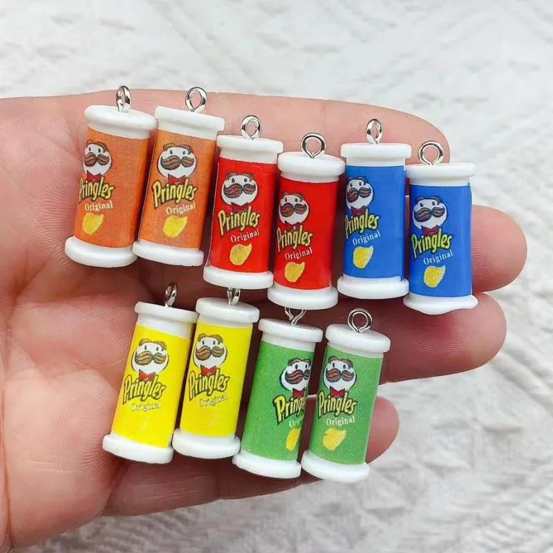 10pcs 23*10mm Simulation Of 3D Potato Chip Box Charms For Pendant DIY Handmade Jewelry for Earring Necklace Keychain