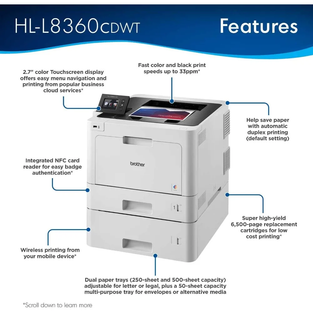 Printer Business Color Laser Printer with Duplex Printing, Wireless Networking and Dual Trays