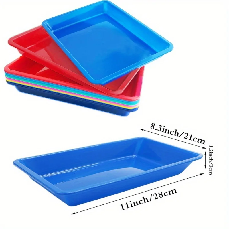 5pcs/pack Plastic Art Trays Set 5 Colors Activity Sensory Sand Serving Trays for Kids Crafts Organizer view 4