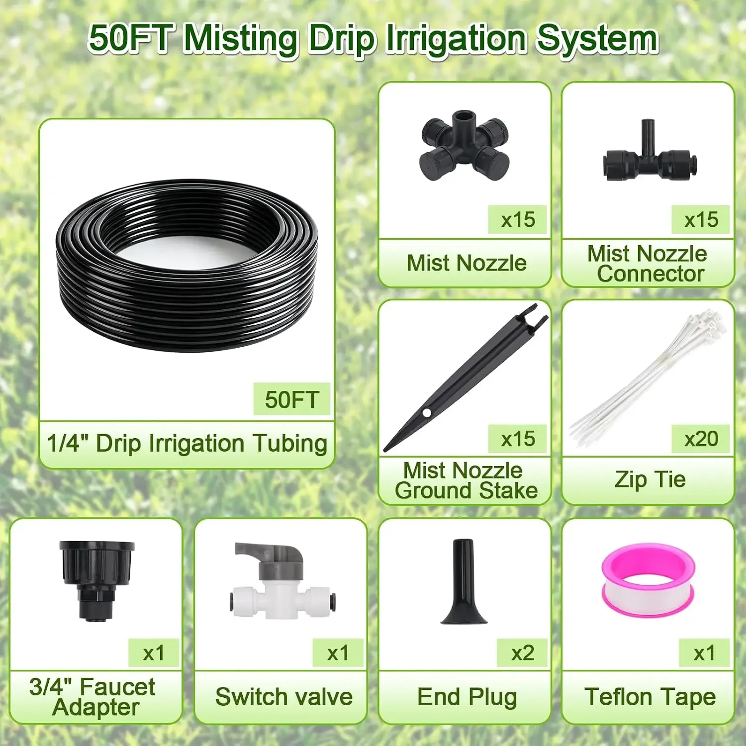 50FT Drip Irrigation System Kit Quick Connectors 1/4 inch Drip Tubing Garden Water Setup Featuring Reliable Quick Connect