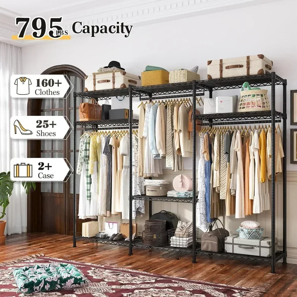 Clothes Rack Heavy Duty Clothing Rack Load Clothing Racks for Hanging Clothes Adjustable Wardrobe Closet Portable