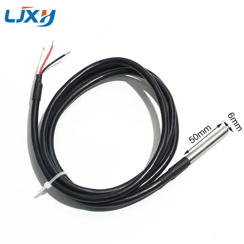 LJXH DS18B20 Digital Temperature Sensor 0.5m/1m/2m/3m/5m 3-cores PVC Shielded Cable SUS Encapsulated Probe 6x50mm -50~125℃