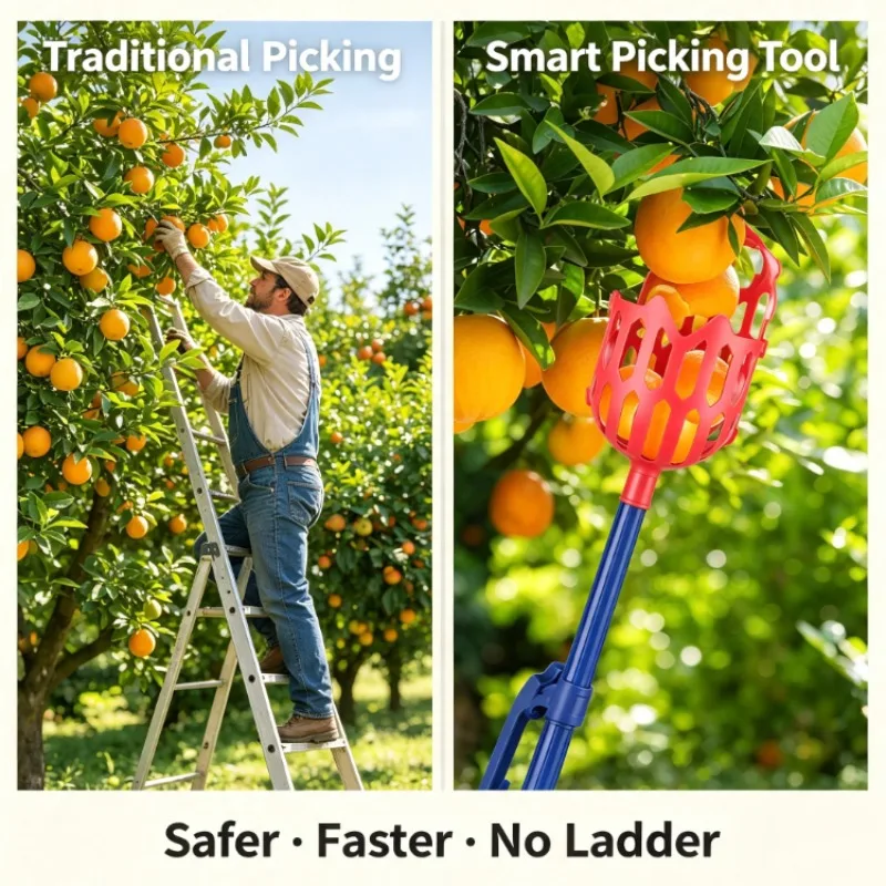 High Reach Fruit Picker With Telescopic Pole And Cutter For Picking Apples Oranges From Tall Trees Garden Tool